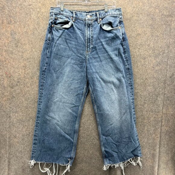 AllSaints Blake Jeans Womens 29 Blue High Rise Frayed Hem Denim Baggy Wide - Picture 1 of 10